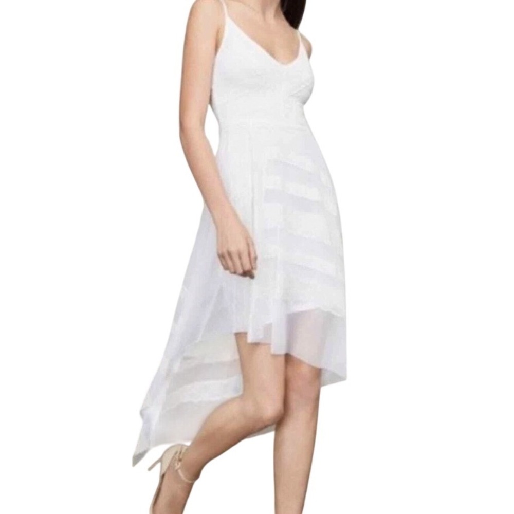 BCBGMAXAZRIA Dae Lace High-Low Maxi Dress Womens Small White Coquette Bridal